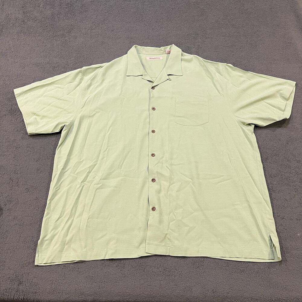 Tommy Bahama Sage Green Short Sleeve Button Up 100 SILK Shirt Men's Size XXL